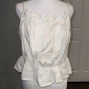 Sim & Sam White Lace Milkmade Cropped Top Peplum Ruffle Size XL Women's